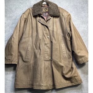 Fox Run Leather Jacket Men's L Sherpa Collar Hunting Scene Lining Vintage Coat